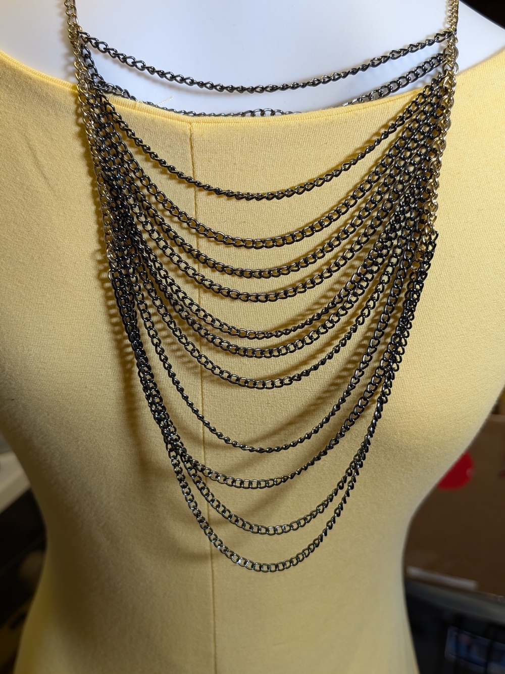 Fashion Jewelry Layered Gunmetal Draped Chain Necklace